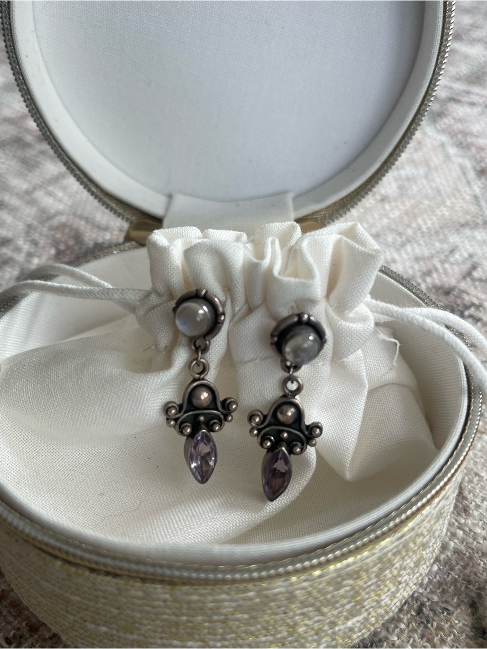 Sterling silver 925 Vintage Bohemian Dangling Amethyst Earrings